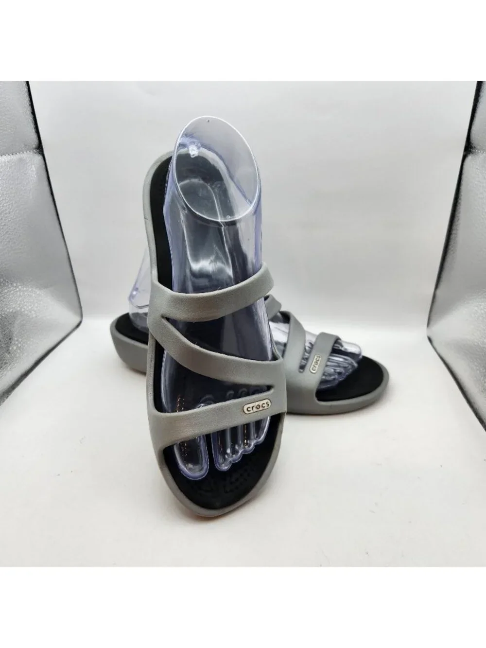 Crocs Patricia Gray Grey Womens Strappy Sandals Slide Comfort Size 9 USED Casual